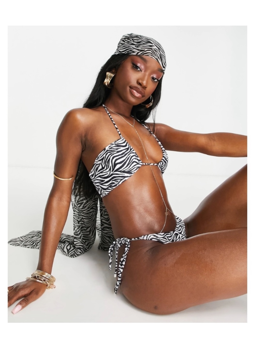 South Beach nwt size 4 Zebra Print Bikini Top Black & White asos